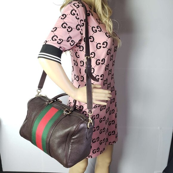 100% Authentic Gucci Web Brown Boston Leather Shoulder Bag 635-11292021 - Picture 16 of 16